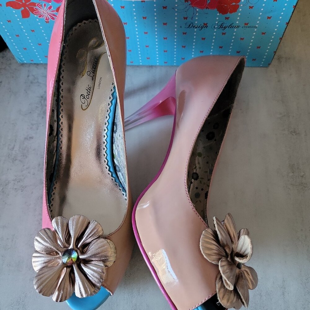 Poetic Licence Women's Summer Bloom Heels Shoes Peach Fuchsia Multi-Color 8.5us - Picture 3 of 16
